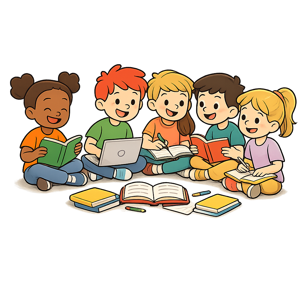 Ilustración de estudiantes estudiando juntos